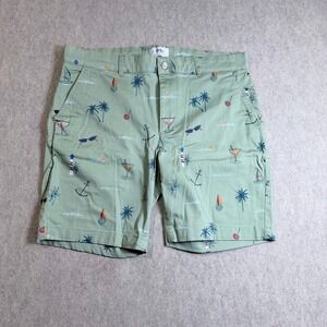 Arlo Chino Shorts Mens L Green Organic Cotton Tropical Beach Coastal Summer Prep